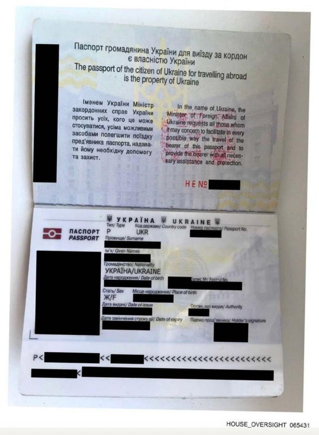 A photo of a Ukrainian woman's passport which the Epstein estate provided to Congress.
