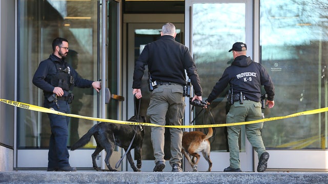 Police officers on the campus of Brown University 