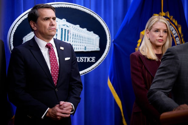 Attorney General Pam Bondi and Deputy Attorney General Todd Blanche attend a news conference on Nov. 19, 2025, in Washington, D.C. 