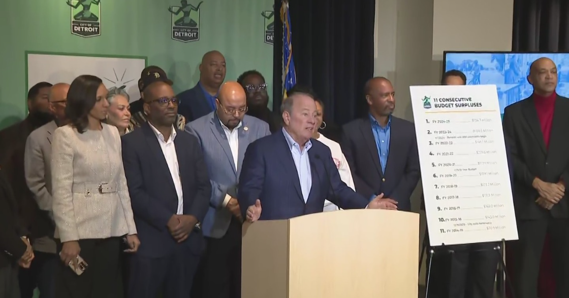 Mayor Mike Duggan announces 11th consecutive $100M-plus budget surplus