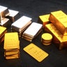 Stacks of precious metal ingots and coins 