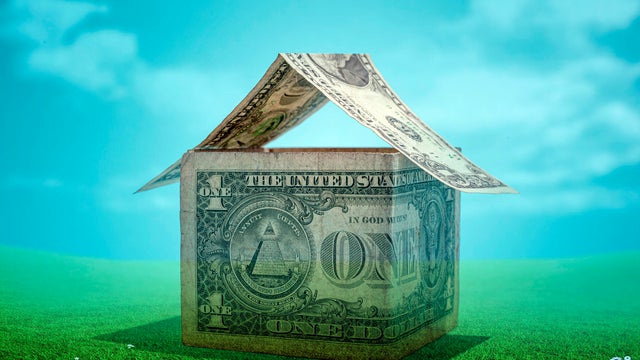 Money house in grass 