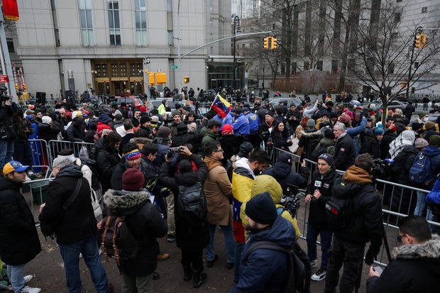 People protest against U.S. strikes against Venezuela and the capture of Venezuelan President Nicolas Maduro, in New York City 