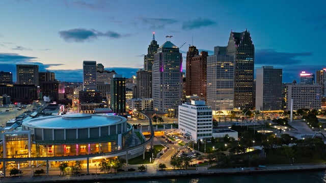 Huntington Place Monorail Station in Downtown Detroit on a Fall Evening 
