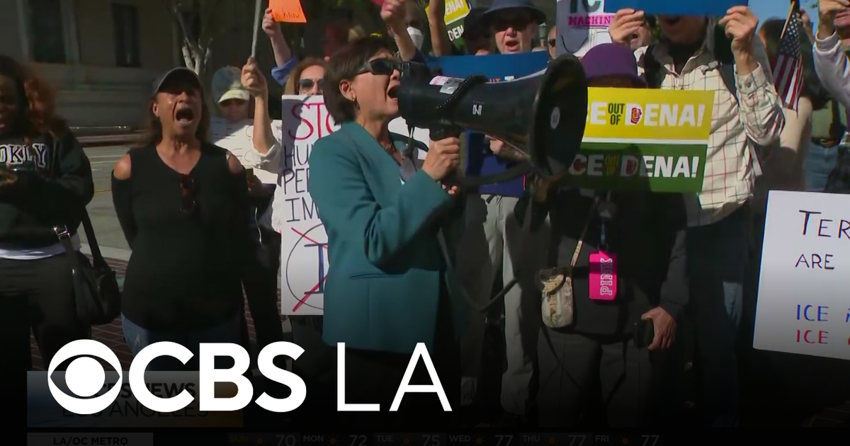 Demonstrators gather for "ICE out of Pasadena" protest
