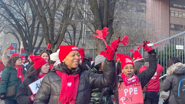 Nurses from Mount Sinai West in New York City are protesting work conditions. 