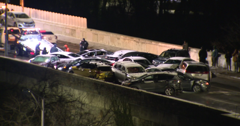 Multiple vehicles involved in crash on an icy I-83 overpass in Baltimore