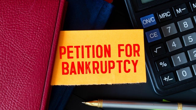 Bankruptcy document with wooden gavel, Buseniss concept. 