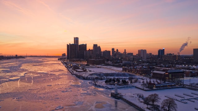 Sunset over Detroit in Winter 