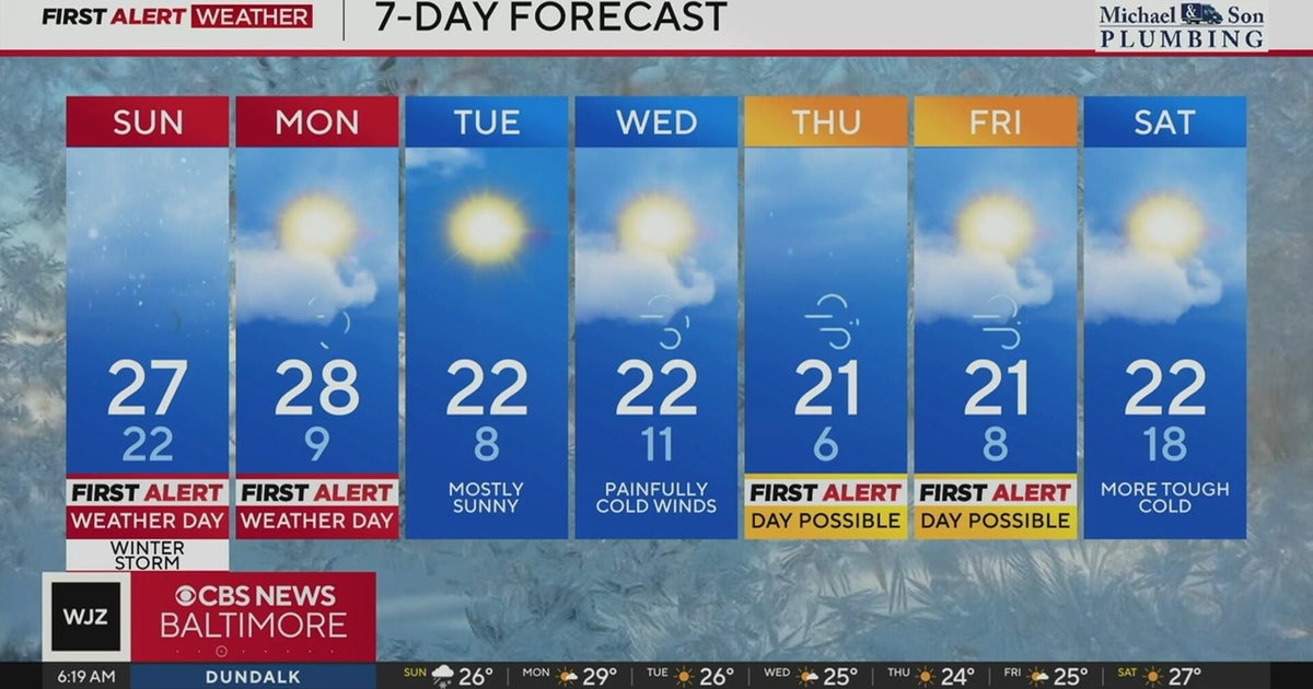 Snowfall picks up Sunday morning in Maryland amid winter storm - CBS ...