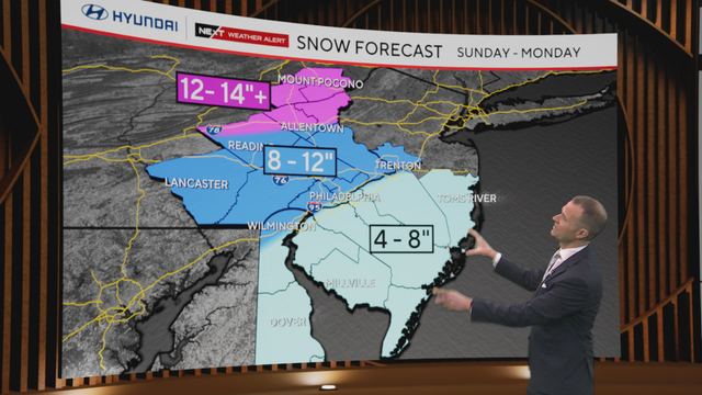 Snow totals for Sunday-Monday 