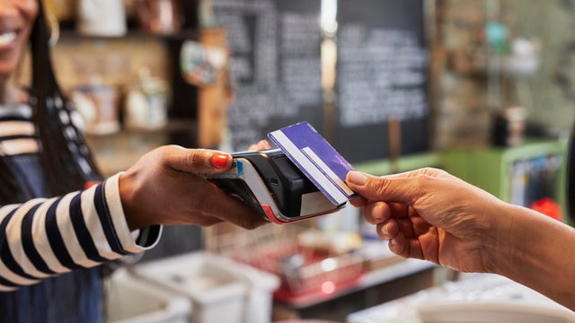 Wireless payment in cafe. 