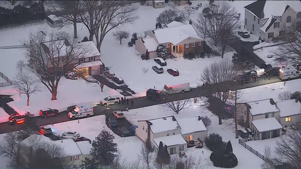 Police vehicles in a neighborhood in Northampton Township, Pennsylvania, on Monday