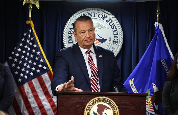 Todd Lyons, acting director of U.S. Immigration and Customs Enforcement, speaks at a press conference at the John Joseph Moakley United States Courthouse in Boston on June 2, 2025. 