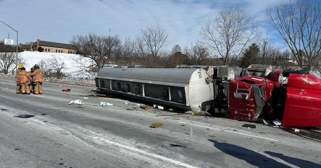 Tanker truck rollover crash closed all lanes of I-695 in Baltimore County