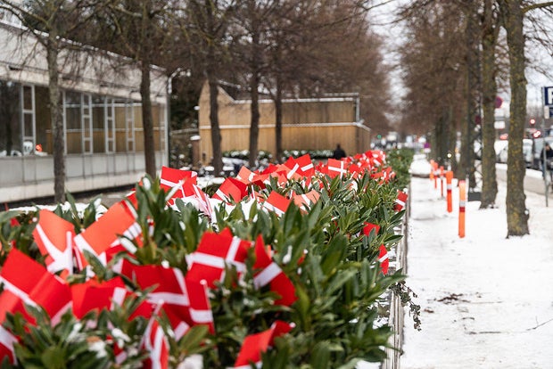 Danish Flags In Front Of The American Embassy 