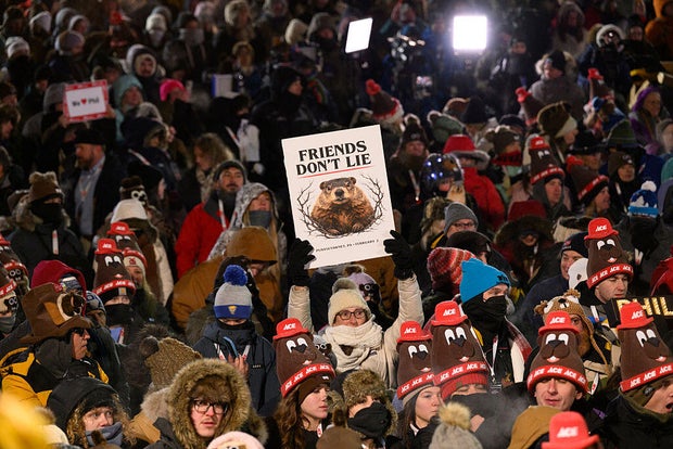 Punxsutawney Phil Looks For His Shadow On Groundhog's Day 