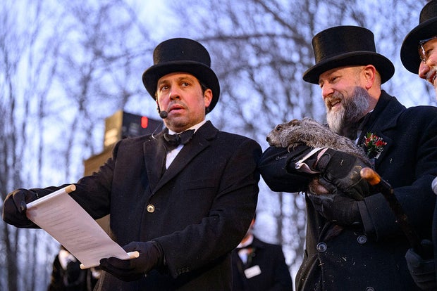 Punxsutawney Phil Looks For His Shadow On Groundhog's Day 