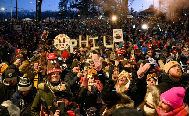 Punxsutawney Phil Looks For His Shadow On Groundhog's Day 