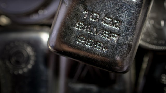 Close up of a 10oz Silver bullion bar 