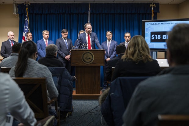 Press conference held at Federal Courthouse on Medicaid fraud in Minnesota 