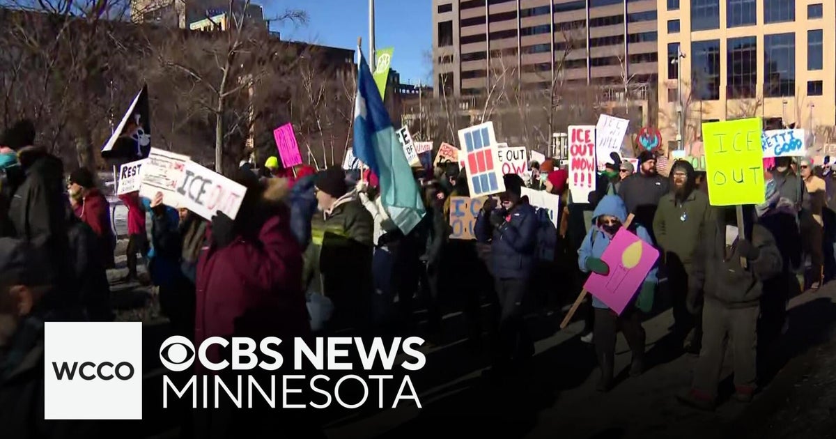 Hundreds gather for another ICE protest in downtown Minneapolis - CBS ...