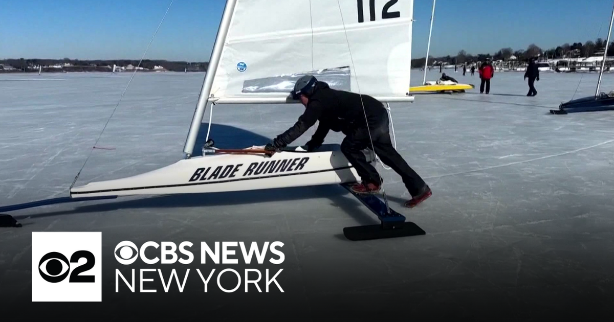 Iceboaters taking advantage of frigid temperatures on frozen lakes, river in New Jersey