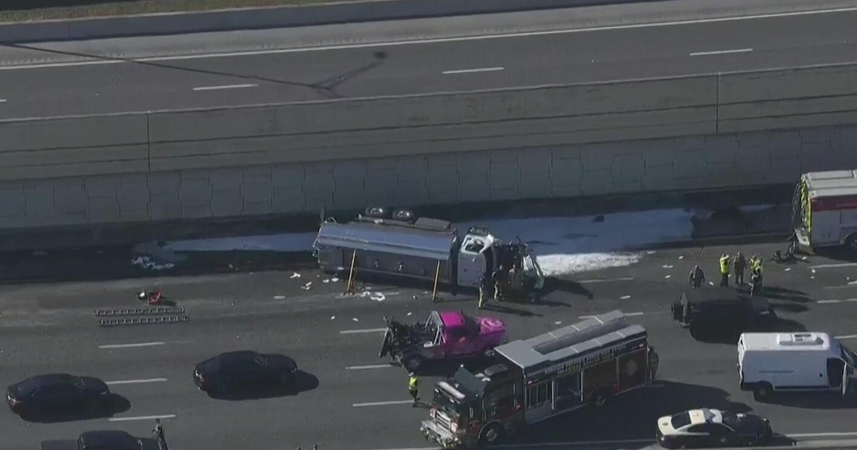 Tanker truck spills fuel onto I-595 in Davie after major crash that forced closure of westbound lanes, FHP says