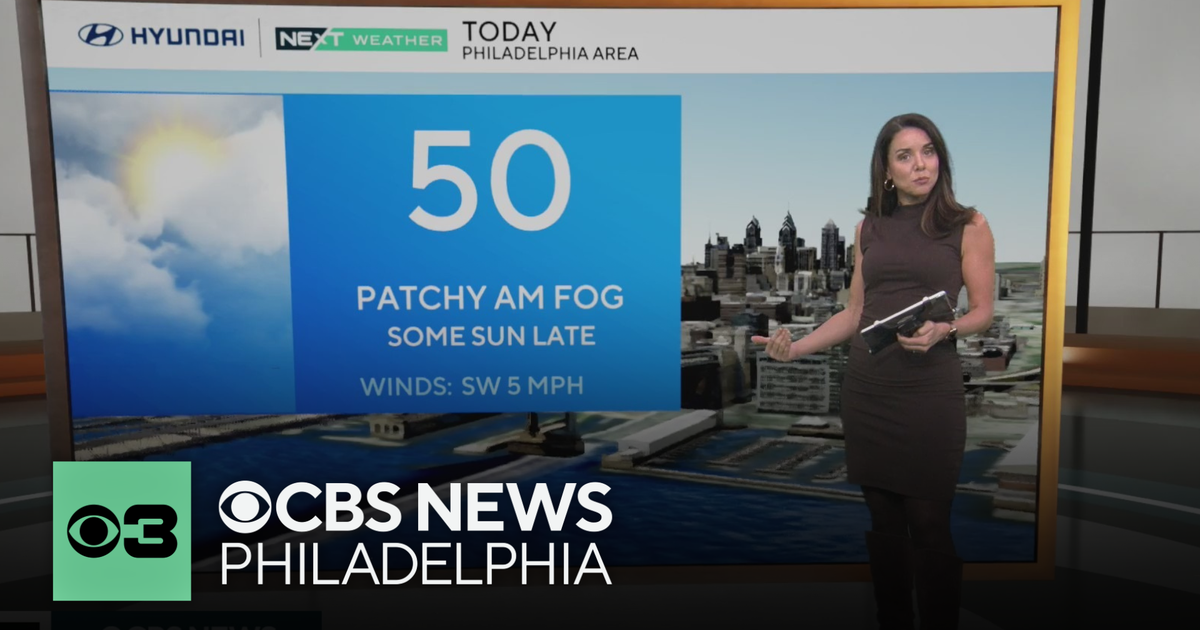 Patchy, dense fog around Philadelphia Tuesday morning before temps climb toward 50