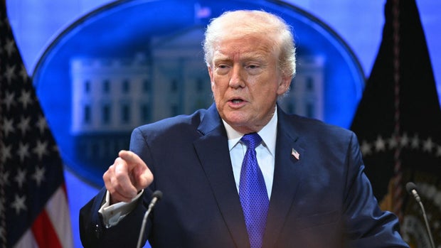 President Trump takes question from reporters during a press conference in the Brady Press Briefing Room of the White House on Feb. 20, 2026.