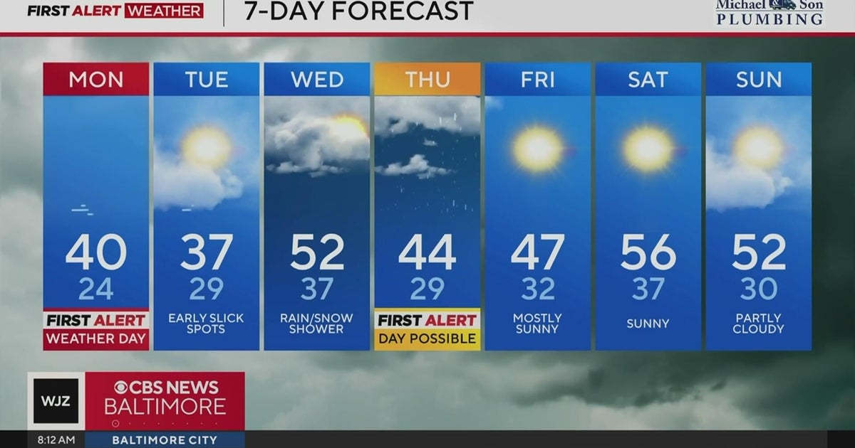 Windy, cold weather in Maryland Monday following snowfall