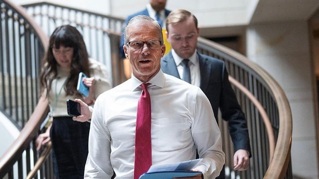Senate Majority Leader John Thune speaks to the media at the U.S. Capitol in Washington, D.C., on Thursday, Feb. 12, 2026. 