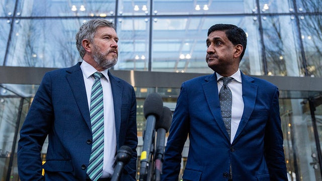 Reps. Thomas Massie and Ro Khanna conduct a news conference on Monday, Feb. 9, 2026. 