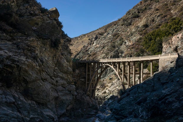 The Bridge to Nowhere crosses the East Fork of the San Gabriel River 