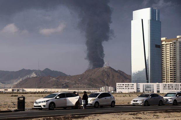 Smoke rises in the Fujairah oil industry zone amid the U.S.-Israel conflict with Iran 