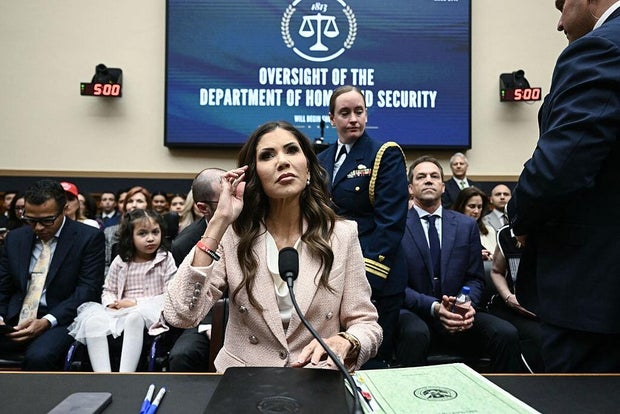 Secretary of Homeland Security Kristi Noem takes her seat at a House Judiciary Committee hearing on Capitol Hill in Washington, D.C., on March 4, 2026. 
