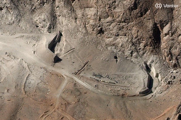 Satellite image shows a closer view of the destroyed tunnel entrances at Isfahan missile complex 