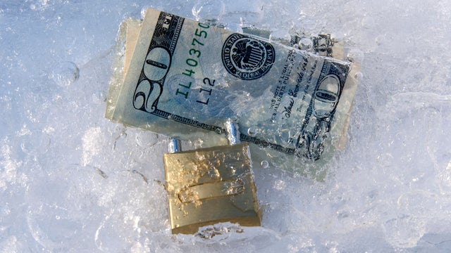 Frozen dollars with padlock 
