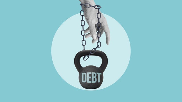 Debt Burden Concept with Heavy Kettlebell and Chain, Financial Stress Loan Obligation Credit Crisis and Economic Pressure Symbol 
