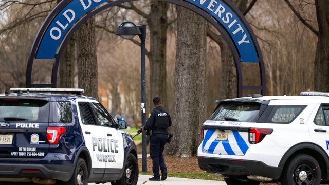Police arrive outside Old Dominion University's campus after a shooting March 12, 2026, in Norfolk, Virginia. 