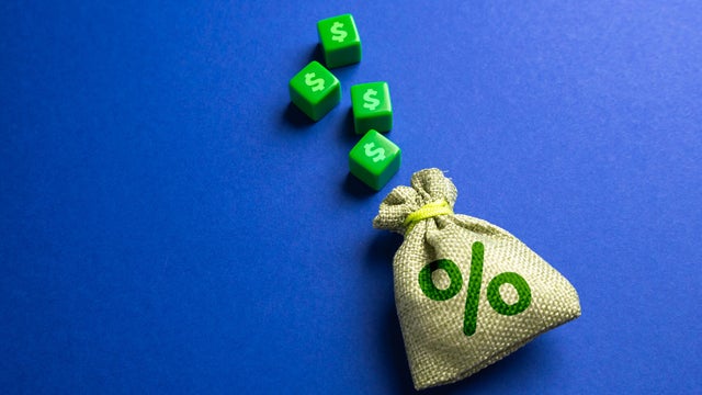 Money bag with interest and blocks with dollar symbols Concept of deposits and loans Earn on deposits Dividends 