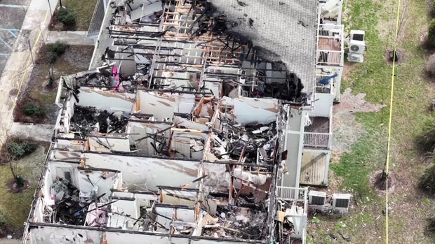 Aerial view of fire damage to a New Jersey apartment complex 