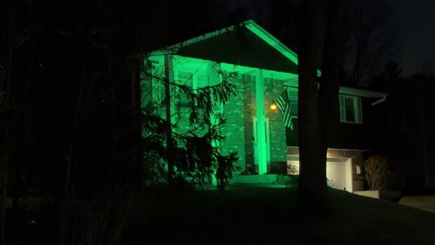 House lit with green light bulb
