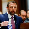 Sen. Markwayne Mullin of Oklahoma, President Trump's nominee for DHS secretary, speaks during a Senate Homeland Security and Governmental Affairs Committee confirmation hearing in Washington, D.C., on March 18, 2026. 