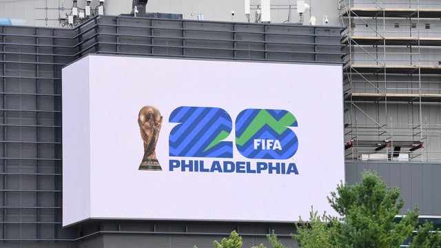 A sign that says 26 FIFA Philadelphia hangs on the arena in South Philadelphia in 2025 