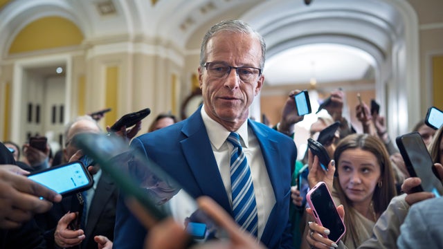 Senate Majority Leader John Thune speaks with reporters at the Capitol in Washington on Tuesday, March 24, 2026. 