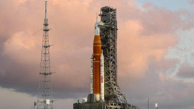 NASA's Artemis II mission, Space Launch System (SLS) rocket with the Orion crew capsule, at the Kennedy Space Center in Cape Canaveral 