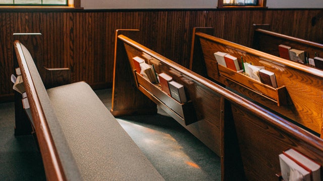 Empty Wooden Church Pews 