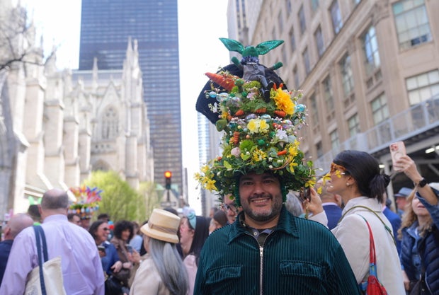 People take part in the annual Easter Parade and Bonnet Festival on Fifth Avenue between 49th and 57th Streets on Easter Sunday, April 20, 2025 in New York City, United States.