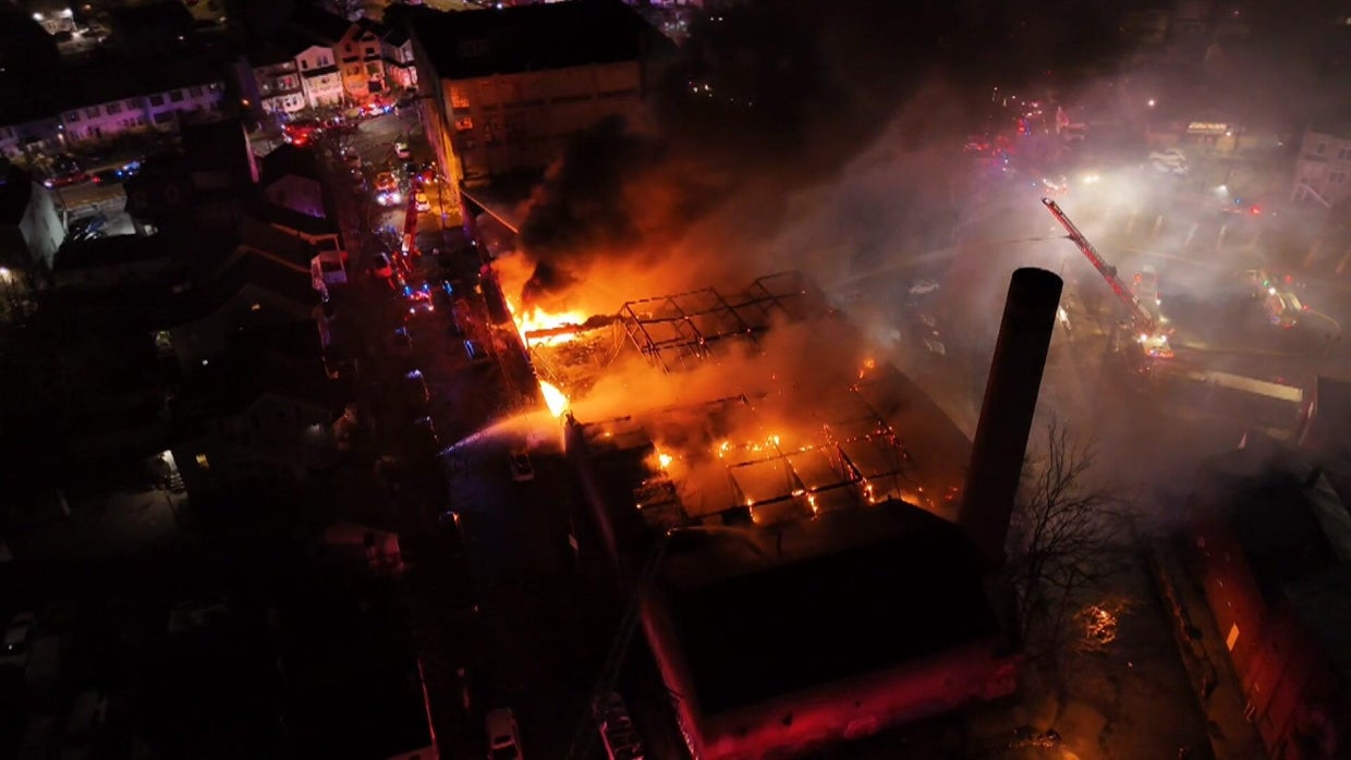 Drone video shows huge fire burning in Paterson, New Jersey - CBS New York